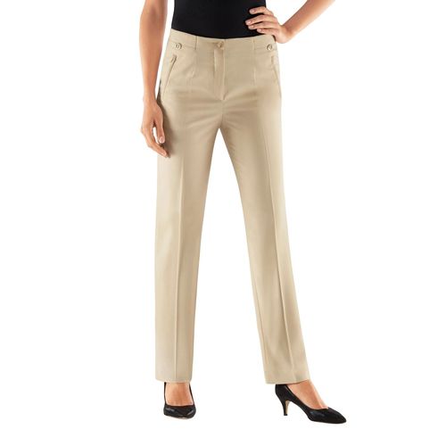 Bügelfaltenhose COME ON, Damen, Gr. 46, Normalgrößen, beige (sand), 65% Polyester, 32% Viskose, 3% Elasthan, meliert, unifarben, lang, Hosen