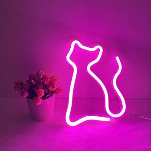 Minkurow - Leuchtreklamen in Katzenform, LED-Neonlicht, dekorative Kunst, Wanddekoration, Katze, Rosa