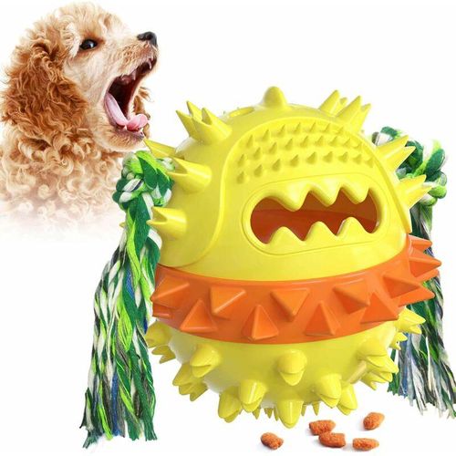 Kauspielzeug für Hunde, Zahnbürstenspielzeug für Hunde, fließender Futterball mit Seil, Zahnreinigung für Hundewelpen (Gelb) - Minkurow