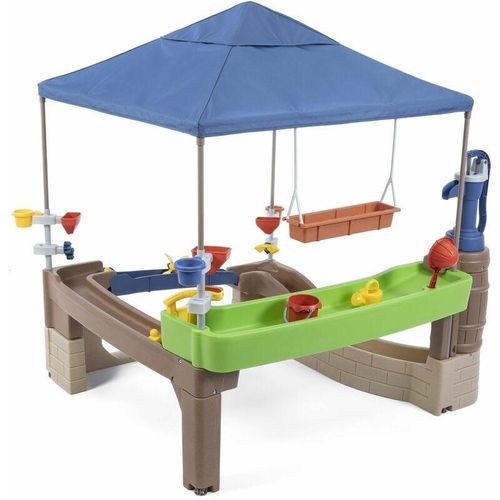 Pump & Splash Shady Oasis Spielhaus mit Wasser Spielzeug Kunststoff Patio für Kinder mit Wasserpumpe, Wasserspieltisch & Zubehör Geeignet für