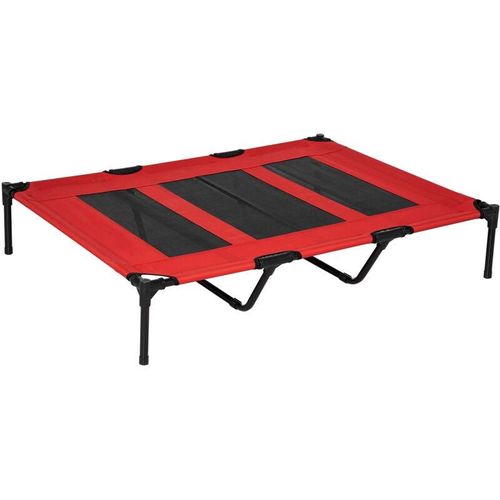 Pawhut - Hundebett, faltbar, Outdoor-Hundebett, erhöhter Stand, 122 cm x 92 cm x 23 cm, Rot + Schwarz - Rot+Schwarz