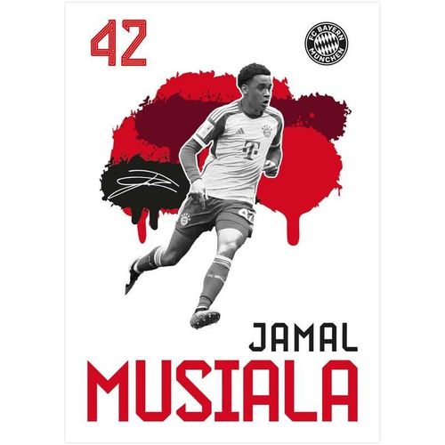 Fc Bayern München - fcb Wandsticker Fußball Wandtattoo Mittelfeldspieler 42 Jamal Musiala - rot