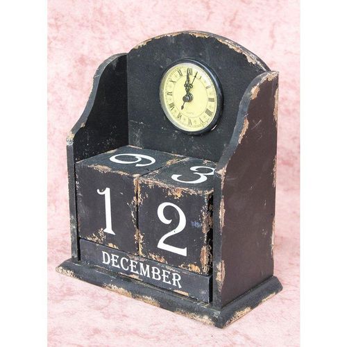 Uhr mit Kalender 14B142 Schwarz Shabby Kaminuhr Standuhr 25 cm Vintage Quarzuhr