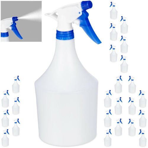 24 x Sprühflasche Pflanzen, einstellbare Düse, 1 Liter Handsprüher, mit Skala, Kunststoff, Blumensprüher, weiß-blau