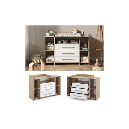 Vicco Wickelkommode Oskar XL 143 x 100 cm, Sonoma Weiß, inklusive Wickelauflage