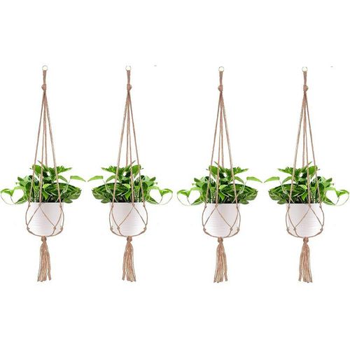 4 Packungen Makramee-Pflanzenaufhänger, Pflanzen-Hängetopf, zum Aufhängen von Pflanzen, Blumentöpfen, hängende Pflanzgefäße, Balkon, Heimdekoration,