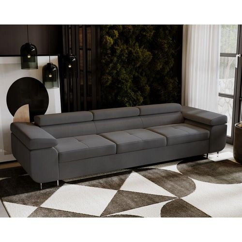 Schlafsofa Sorlo - Klappsofa, Schlafcouch, Sofa 280 cm - Schlaffunktion, Samtstoff (Grau - Amor Velvet 4321) - Grau