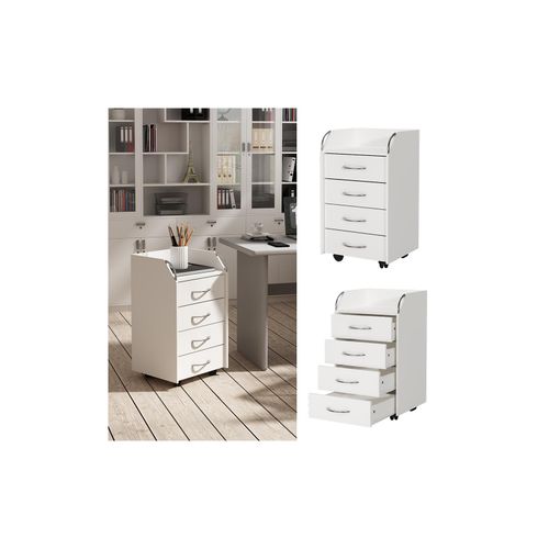Vicco Rollcontainer Gwendolyn, Weiß, 40x65x 36 cm, 4 Schubladen, Büroschrank