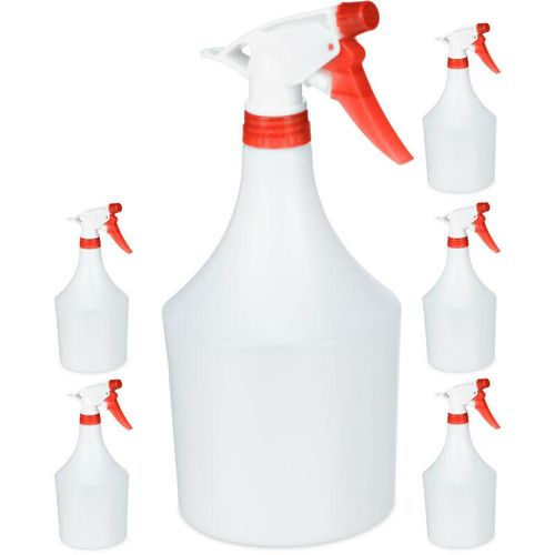 6 x Sprühflasche Pflanzen, einstellbare Düse, 1 Liter Handsprüher, mit Skala, Kunststoff, Blumensprüher, weiß-rot