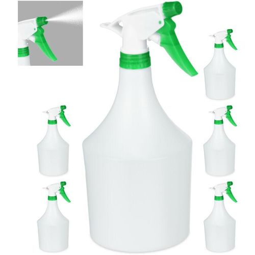 6 x Sprühflasche Pflanzen, einstellbare Düse, 1 Liter Handsprüher, mit Skala, Kunststoff, Blumensprüher, weiß-grün