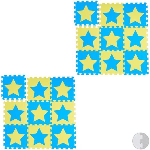 18 tlg. Puzzlematte Sterne, 36 Puzzleteile, eva Schaumstoff, unbedenklich, Spielunterlage 91 x 91 cm, blau-gelb