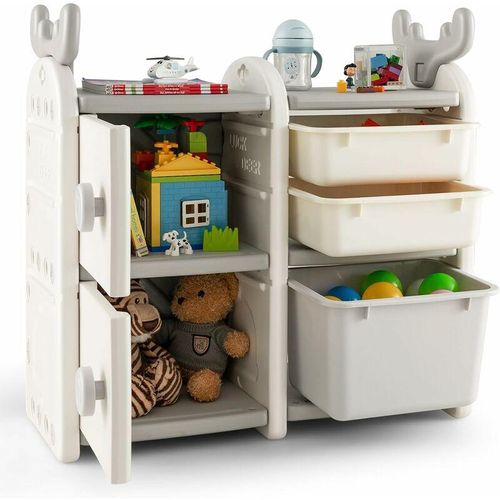 Kinderregal, Spielzeugregal mit 4 Aufbewahrungsboxen & Bücherregal, Spielzeug Aufbewahrungsregal 78 x 32 x 78 cm, Kinderzimmer Regal für Junge,