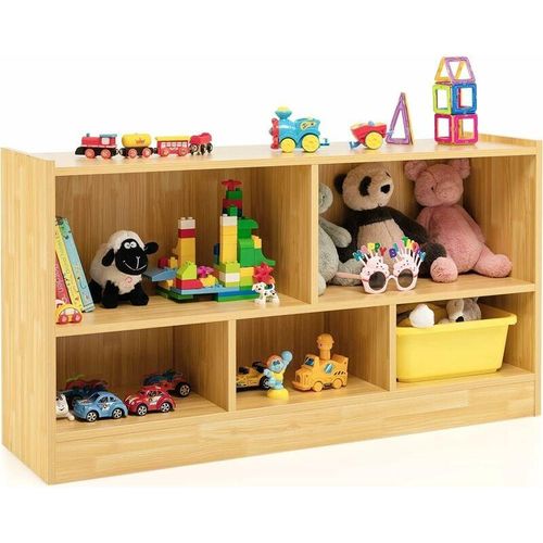 Kinder Spielzeugschrank Holz, Spielzeugregal mit 2 großen Fächern und 3 kleinen Fächern, offen, Kinderregal für Spielzeug, Puppen und Bücher, 111 x