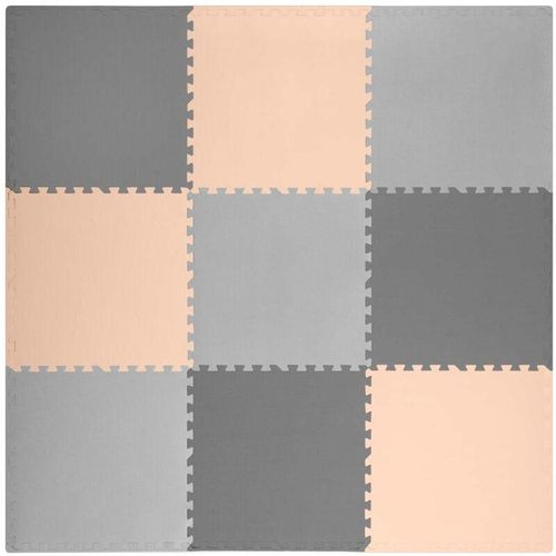 Schaumstoff-Puzzlematte 180 x 180 cm, 9 Stück, Grau und Pfirsich