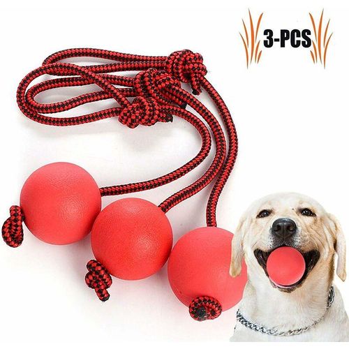 Hundewurfball, 3 Stück Elastischer Hundeball mit Seil Kugelseil aus Naturkautschuk Welpe Spielzeughund Spielzeug für kleine Hunde Hundespielzeug Für