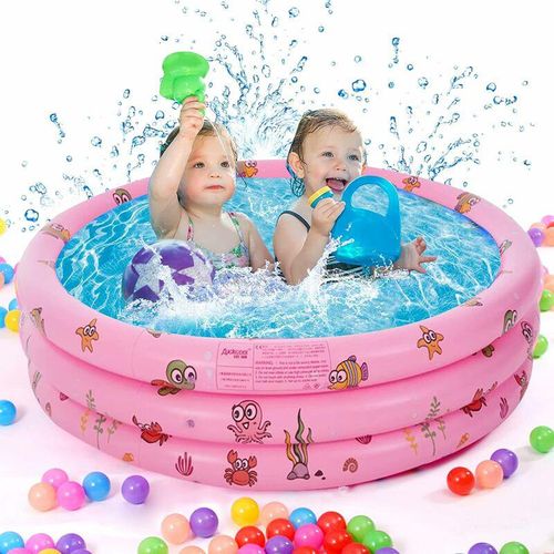 Aufblasbarer Kinderpool, aufblasbarer 3-Ring-Babypool mit Blasenboden, 100 x 35 cm großer runder Pool, aufblasbare Badewanne für Babys und