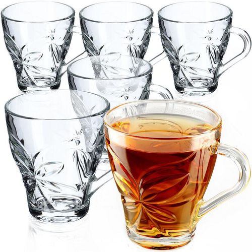 Teegläser, 6er Set, Gläser mit Griff, Wassergläser, Saftgläser, Glastassen, Gläserset für Tee, - Kadax