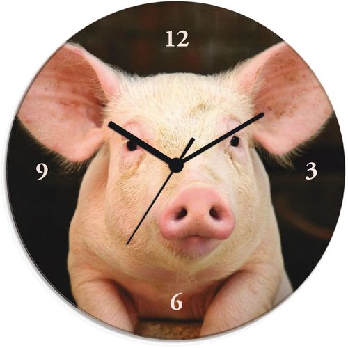 Wanduhr ARTLAND "Vorwitziges Schwein" Wanduhren Gr. T: 1,8 cm, Funkuhr, pink Wanduhren