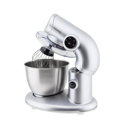 H.Koenig KM80 Küchenmaschine / 5 L Schüssel aus Edelstahl / bis zu 2kg Teig / 3 Aufsätze / 1000 W / 4 Geschwindigkeitsstufen / silber…