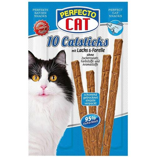 Futternapf Tiernahrung - 10 x Perfecto Cat Sticks Katzenfutter Leckerli Lachs Forelle Snacks Zahnpflege