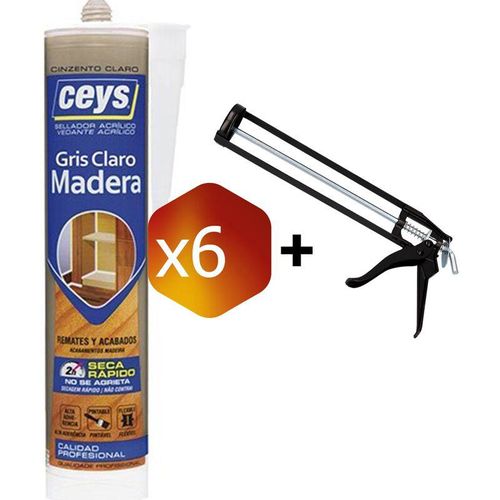 Ceys - Pack de 6 cartuchos Sellador para madera (Gris claro) (∼300 ml.)