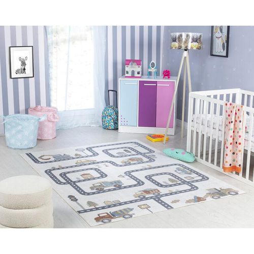 Teppich für Kinder Kinderzimmer Spielteppich Straßenteppich Straßen Design Creme Mehrfarbig Weiß 160 x 213 cm - Surya