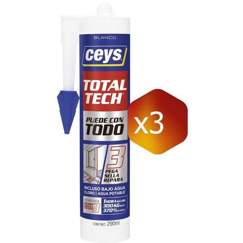 Pack de 3 cartuchos Ceys TotalTech (Blanco) (∼300 ml.)