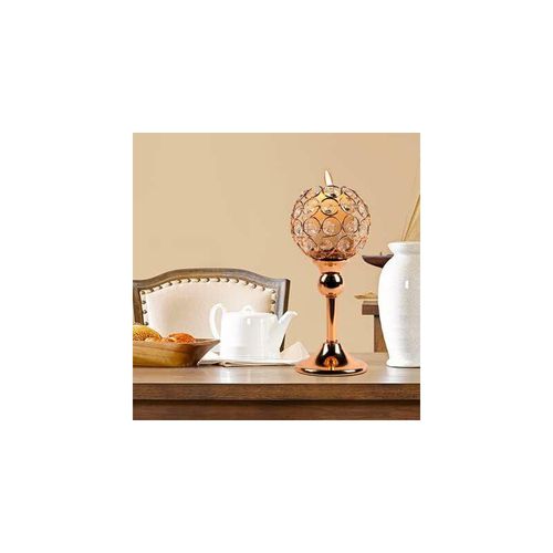 Goldene Kristallkerzenhalter,Hohe Kristallkerzenhalter zur Verwendung mit Kerzenständern, Teelichtern und flammenlosen Kerzen (27cm)