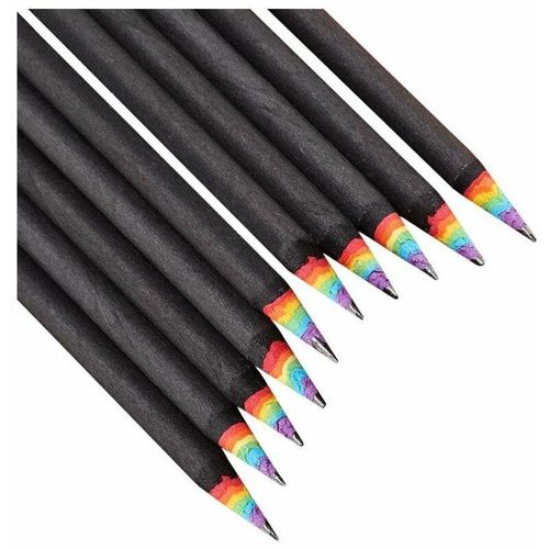 10x Bleistifte mit Regenbogenfarben - Schwarz