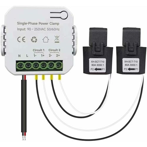Qiedie - Tuya Smart Life wifi Energiezähler Echtzeit Strommonitor Energiemonitor Sensoren Meter Energiezähler 80A mit 2 Klemme Ct App kWh