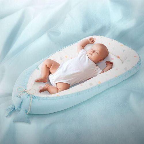 Joyz - Babynest aus Baumwolle, 90x50 cm, Hellblau, 2-Teilig, antiallergisch