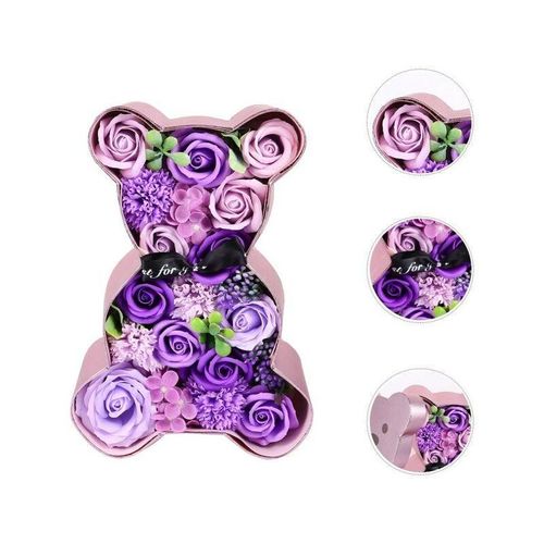 Trade Shop Traesio - rose teddybär mit blumen karton dekoration teddy farbe
