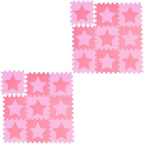18 tlg. Puzzlematte Sterne, 36 Puzzleteile, eva Schaumstoff, schadstofffrei, Spielunterlage 1,6 m², rosa-pink