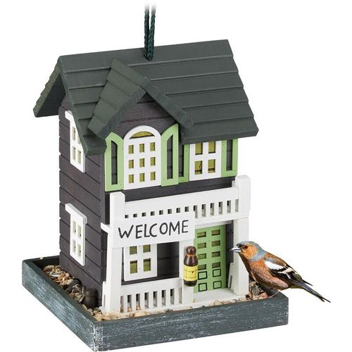Vogelfutterhaus, Holz, zum Aufhängen, Landhaus, hbt 23,5x18x18 cm, Balkon, Futterstelle, Wildvögel, mehrfarbig - Relaxdays