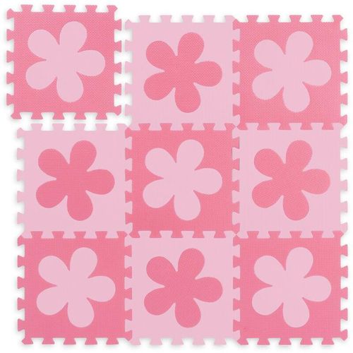 Puzzlematte Blumen-Muster, 9 Teile, EVA-Schaumstoff, schadstofffrei, Spielunterlage 91,5 x 91,5cm, rosa-pink - Relaxdays
