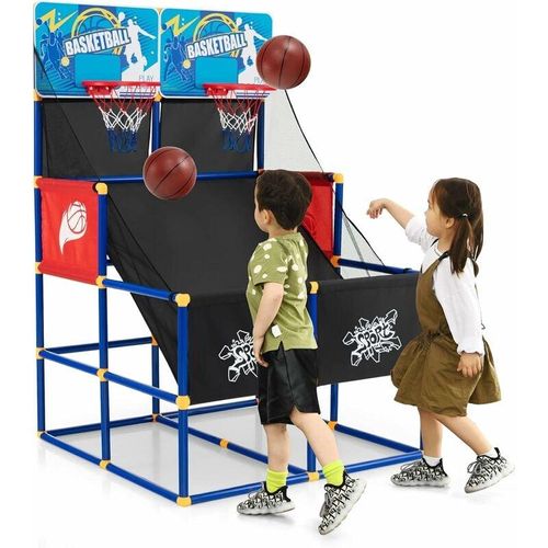COSTWAY Arcade Basketball Spielset, Basketballständer mit 2 Körben, 4 Bällen und Pumpe, Mini Basketballkorb Outdoor Indoor, Basketballspiel 2