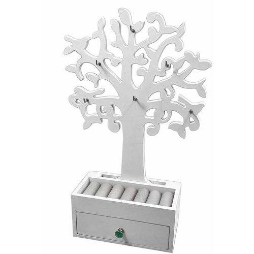 Spetebo - Schmuckbaum mit Schublade - weiß - Holz Schmuckkasten Schmuckbox Schmuckkästchen