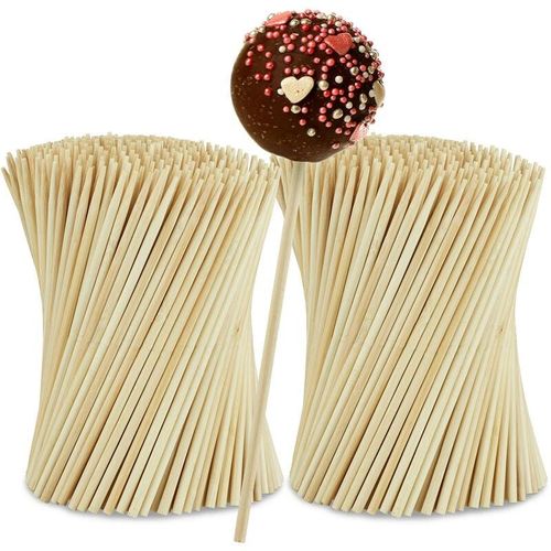 Relaxdays Cake Pop Stiele, 600 Stück, 15 cm lang, Lollipop Sticks aus Bambus, Popcake Stäbchen, Kuchen am Stiel, natur