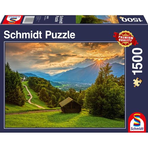 Sonnenuntergang über dem Bergdorf Wamberg (Puzzle)
