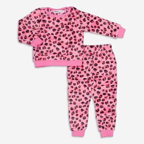 Pinker Pyjama aus Plüsch mit Leopardenmuster