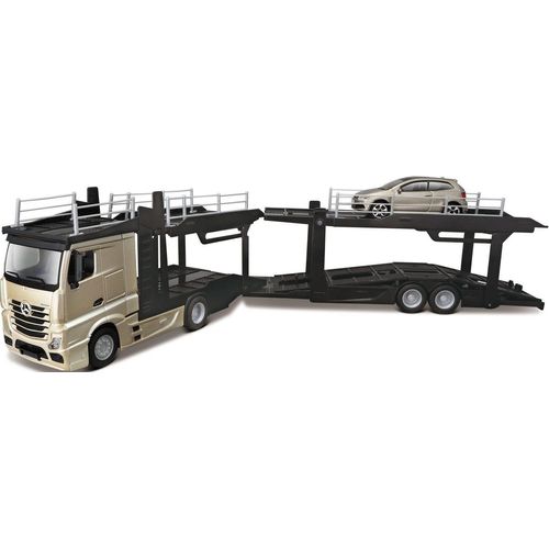 Bburago Spielzeug-Transporter StreetFire MB Actros Autotransporter, inklusive Spielzeugauto, grau|schwarz