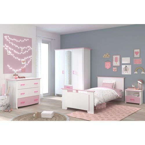 Kinderzimmer, Biotiful 12, 4-tlg., Weiss / Rosa