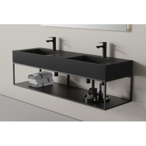 Hangende metalen console voor wastafel 150S - mat zwart - geschikt voor dubbele wastafel BERNSTEIN TWG16