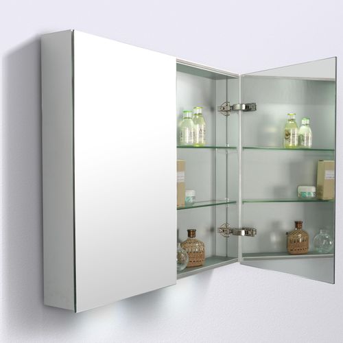 Aluminium-Spiegelschrank G900 2-türig - innen und außen Spiegel - 90 x 70 x 13 cm