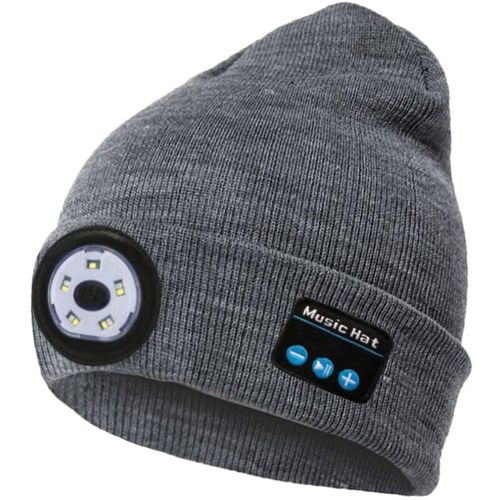 Bluetooth-Strickmütze, Outdoor-Nachtlauf, Nachtangeln, LED-Beleuchtung, grau
