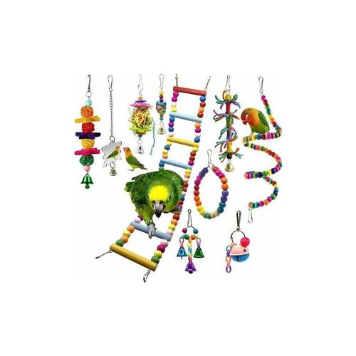Vogel Papageien Spielzeug, Wellensittich Spielzeug 10er-Pack Vogel Papagei Leiter hängende Glocke Schaukel Käfig Spielz