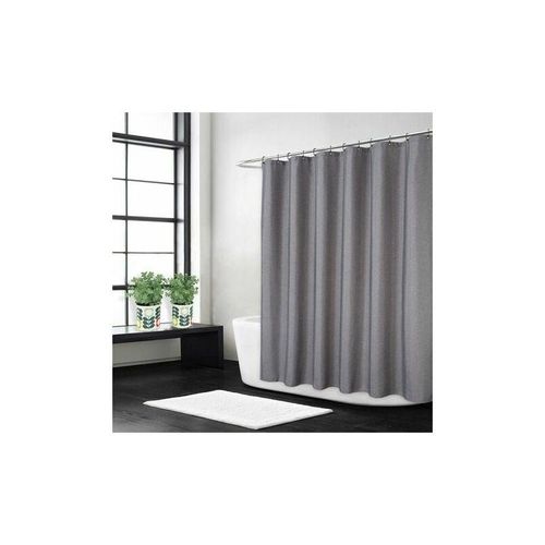 Badezimmer-Duschvorhang aus dickem Leinen mit Haken, waschbar, Luxushotel, grau, 180 x 200 cm
