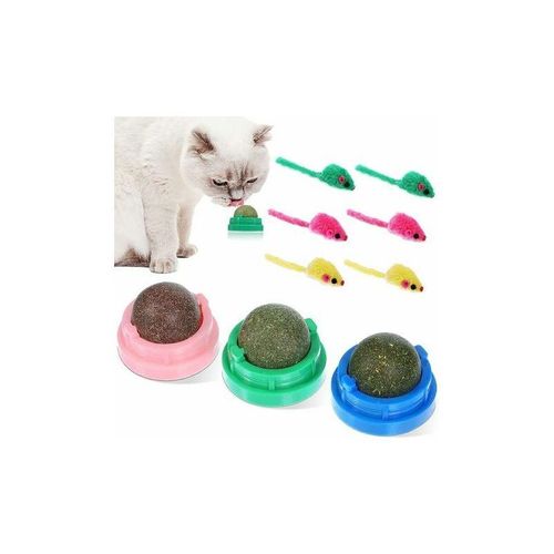 3 Stück drehbare Katzenminze Bälle mit 6 Stück Katzenmäuse Spielzeug Rassel Katzenmaus Spielzeug Verschiedene Farben Katzenminze Essbare Bälle
