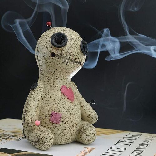 Voodoo-Puppen-Kegelbrenner, Rauch aus Augen und Mundwinkeln, Desktop-Harz-Ornament für Voodoo-Puppen-Weihrauchbrenner für Yoga-Raum