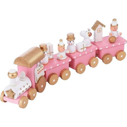 Weihnachts-Holzeisenbahn, Winterwunderland-Zug, Mini-Zug-Dekor-Set für Weihnachtsfeier unter Weihnachtsbaumschmuck, Rosa